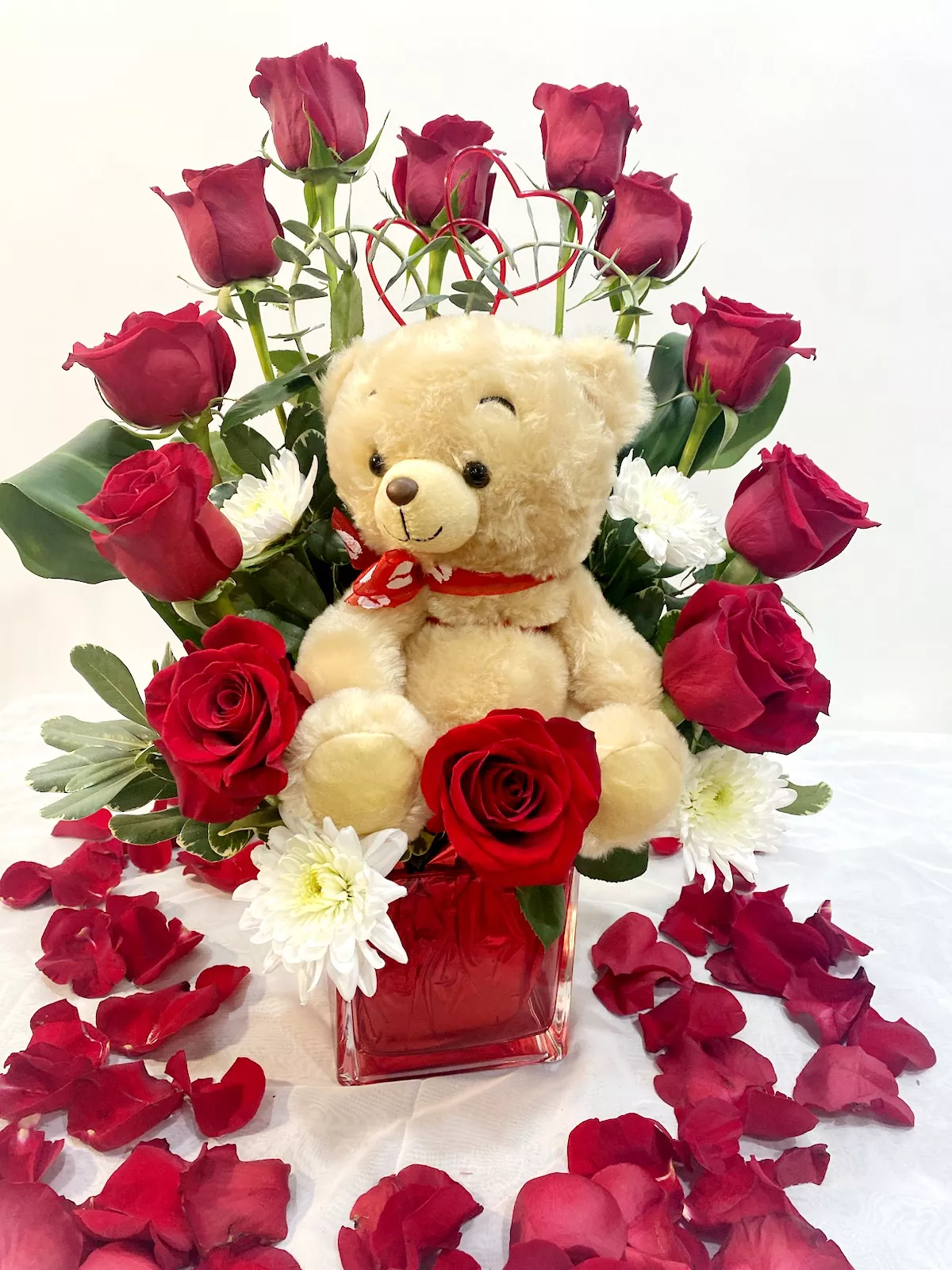 #17 Valentine's Cuddle Bear Arrangement