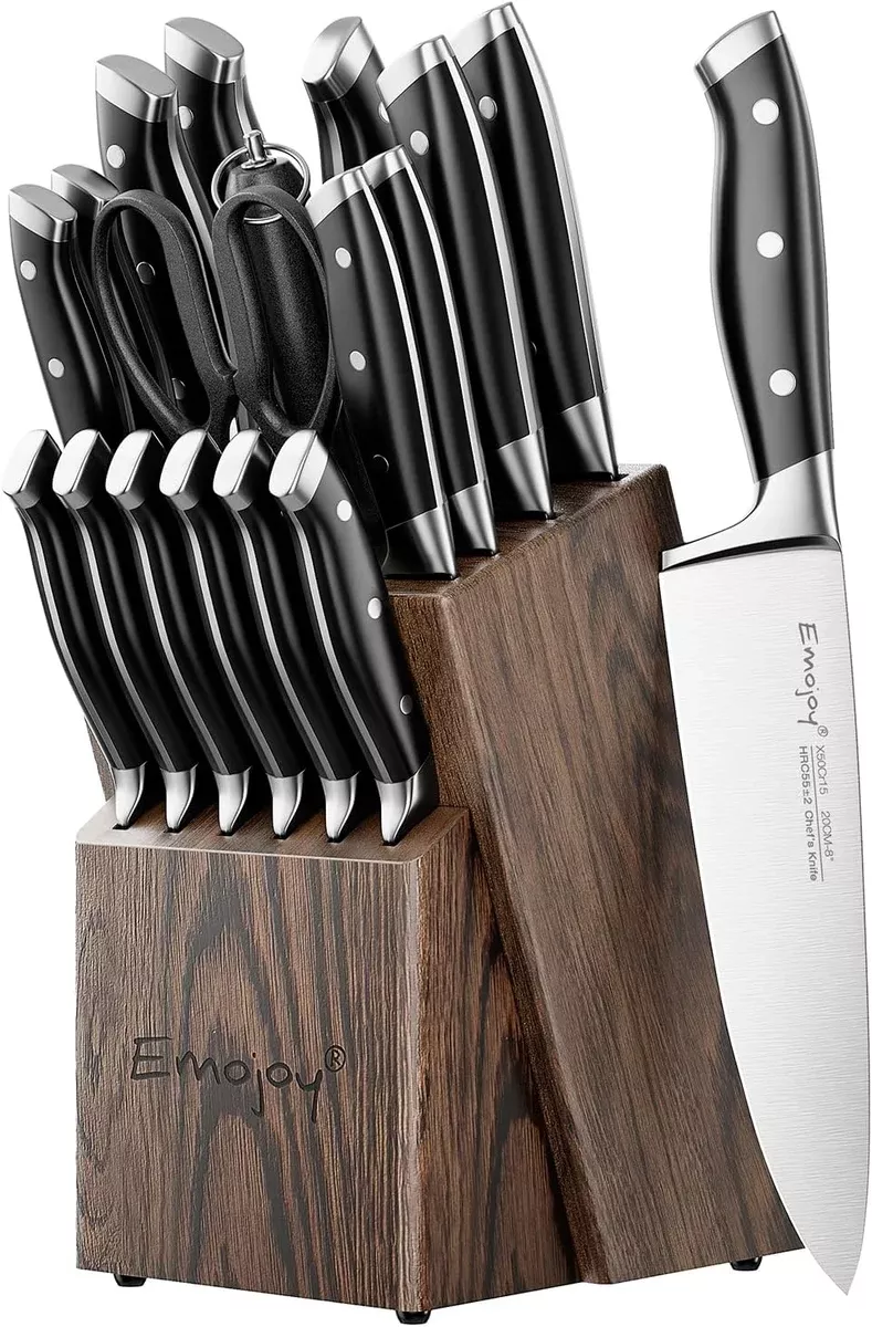 18-Piece Kitchen Knife Set with Block - Stainless Steel Knives & Sharpener