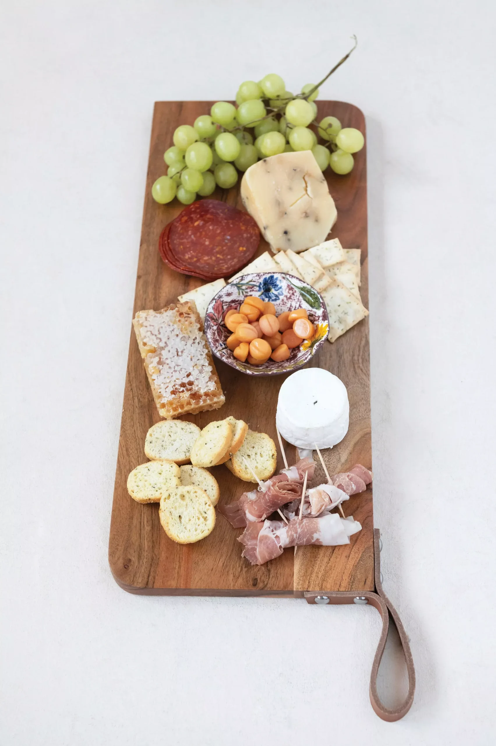 Acacia Wood Cheese/Cutting Board with Leather Strap