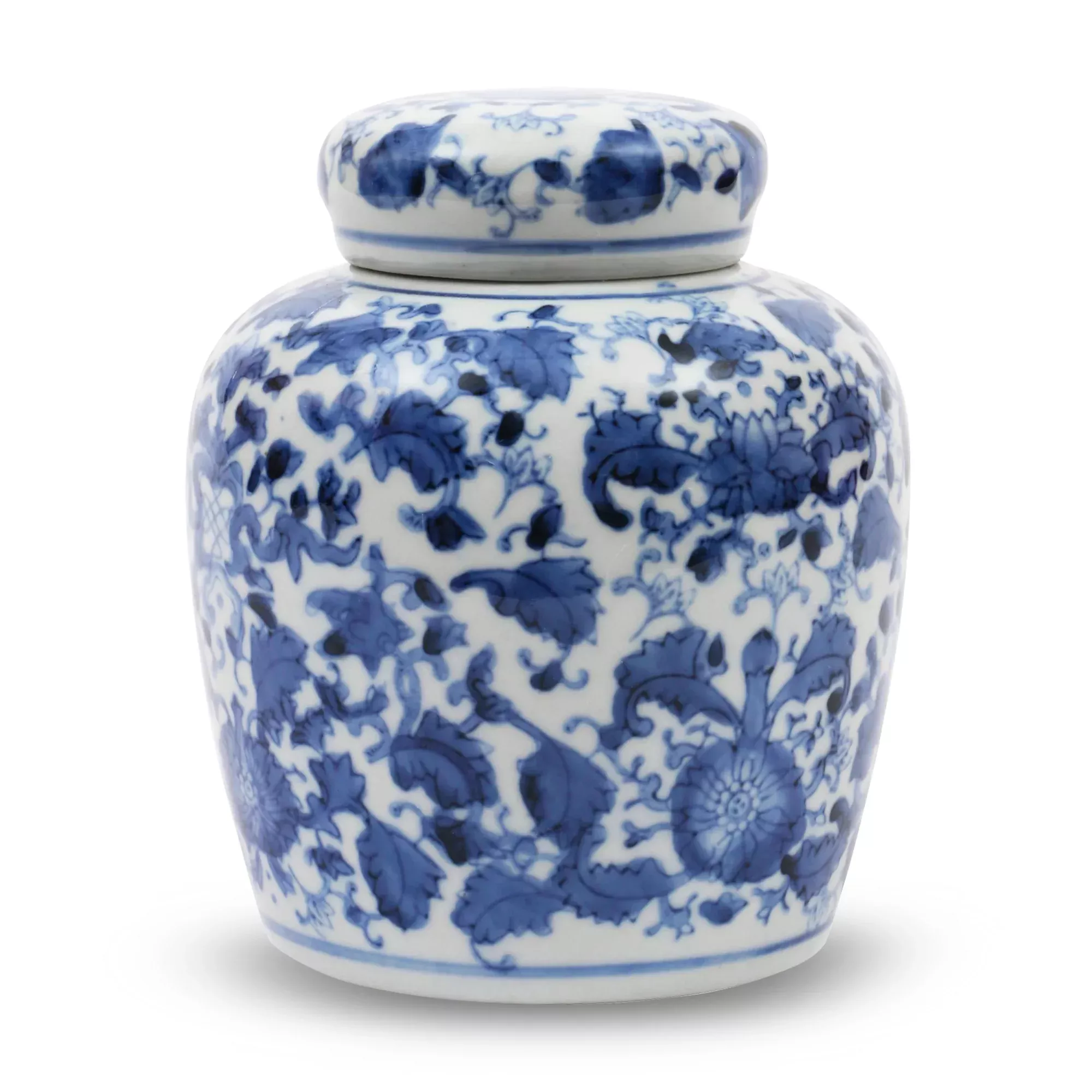 Blue & White Ceramic Ginger Jar with Lid