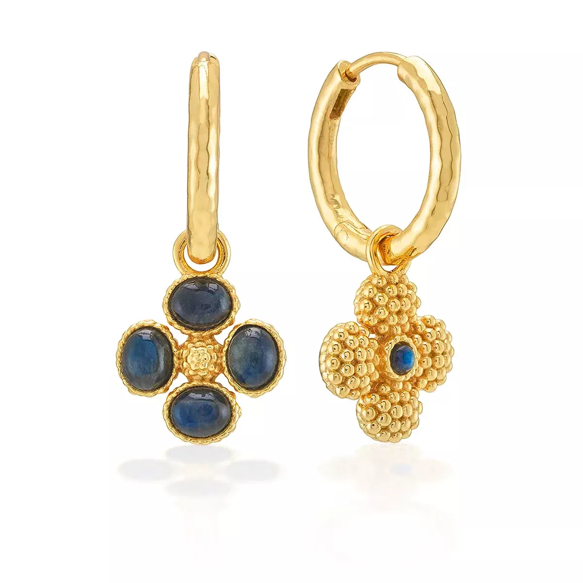 Capucine De Wulf Berry Clover Hoop Earrings with Double Sided Charm – Blue Labradorite
