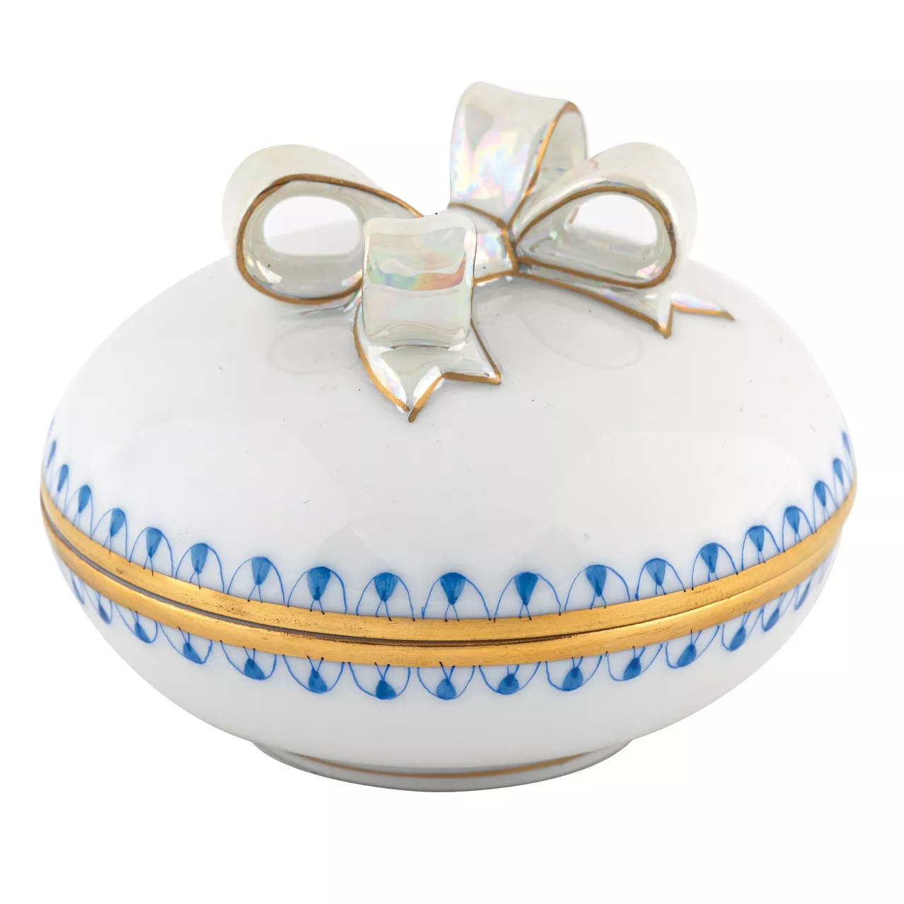 Herend Round Box with Bow – Blue