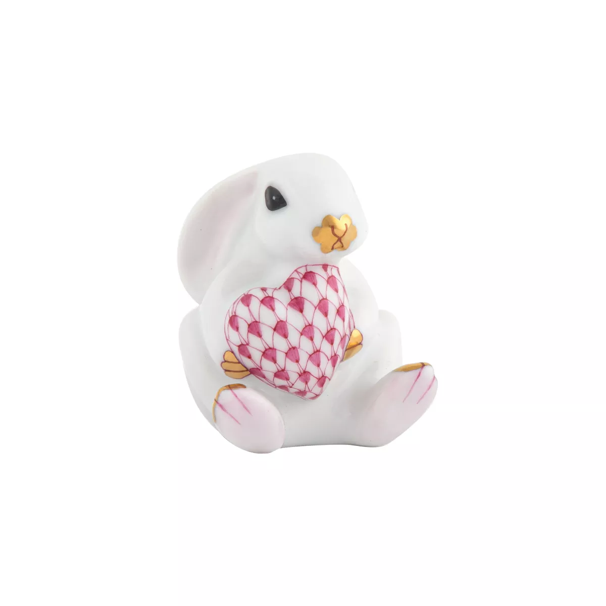 Herend White Bunny with Heart – Raspberry