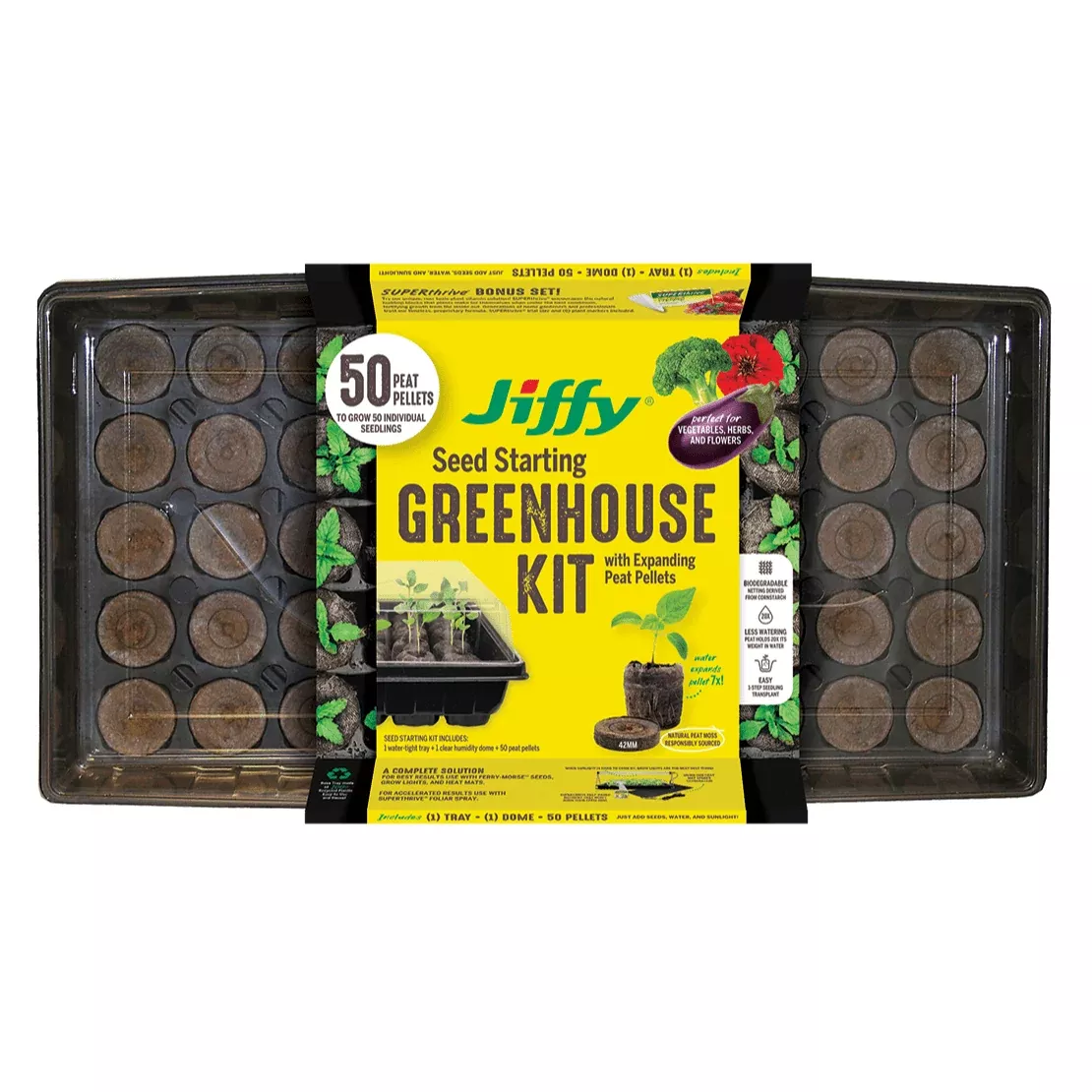 Jiffy Seed Starting Kit, 50 Cell 42mm Peat Pellets