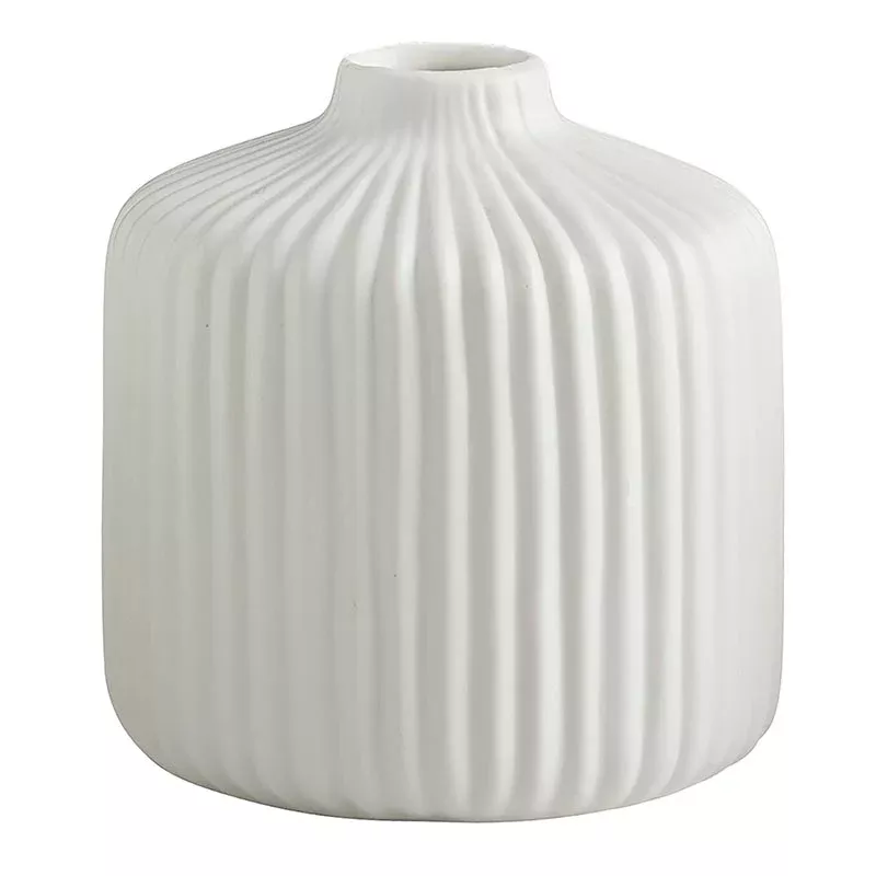Lined Flower Vase, White