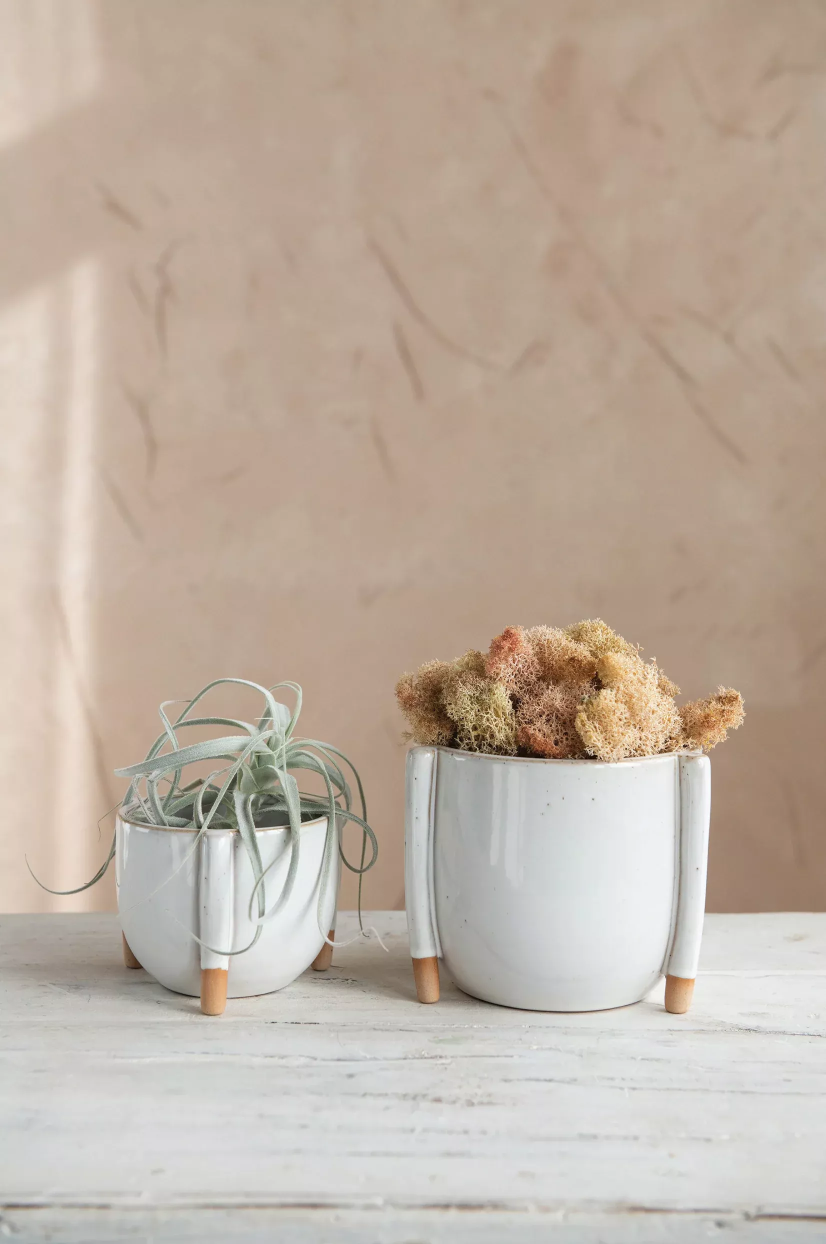 Small Stoneware Footed Planter with Reactive Glaze