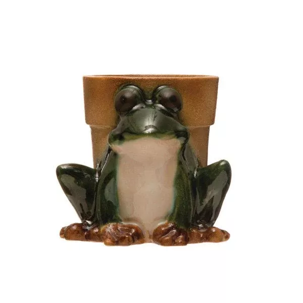 Stoneware Frog Planter with Reactive Glaze