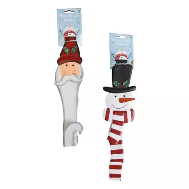 WREATH HANGER SANTA OR SNOWMAN SHAPE DIE CUT METAL 2 ASST 15IN L
